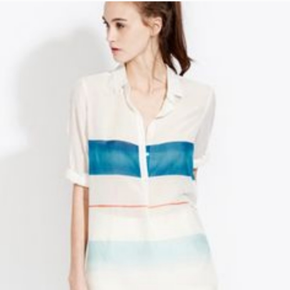 AYR Silk Button Long Sleeve Watercolor Shirt Top Size Large Limited Edition